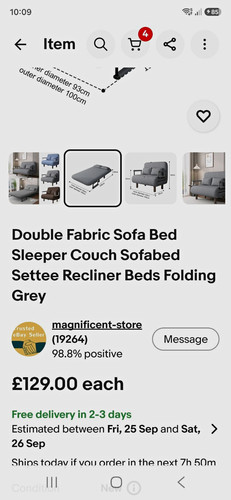Grey fabric foldable sofa - grey,