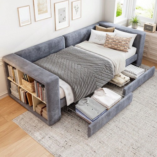 Grey velvet single - velvet, daybed
